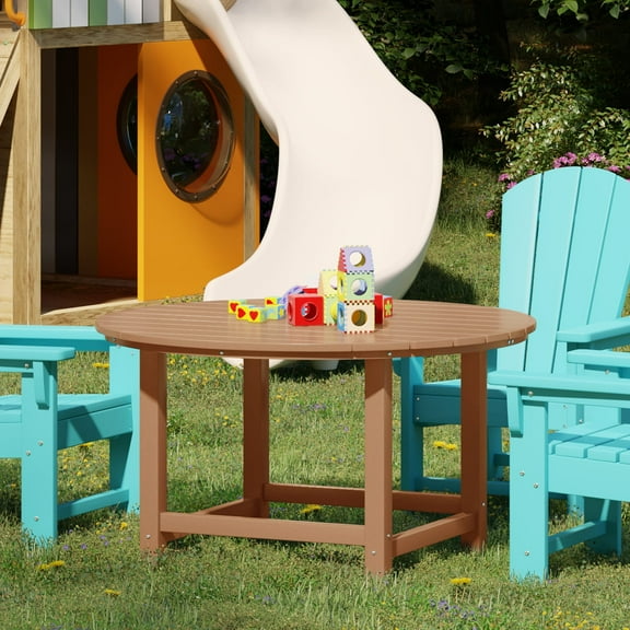 WestinTrends Malibu Kids Outdoor Patio Furniture HDPE 38" Wide Round Dining Table, Teak