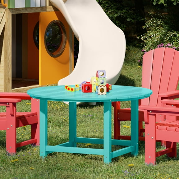 WestinTrends Malibu Kids Outdoor Patio Furniture HDPE 38" Wide Round Dining Table, Turquoise