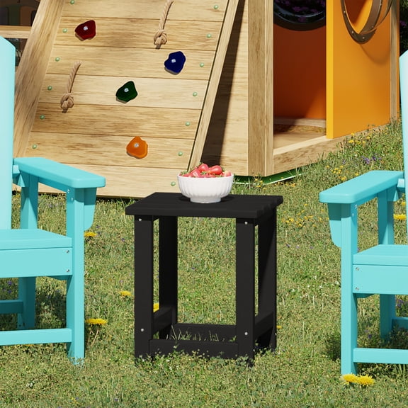 WestinTrends Malibu Kids Outdoor Patio Furniture HDPE Adirondack Square Side Table, Black