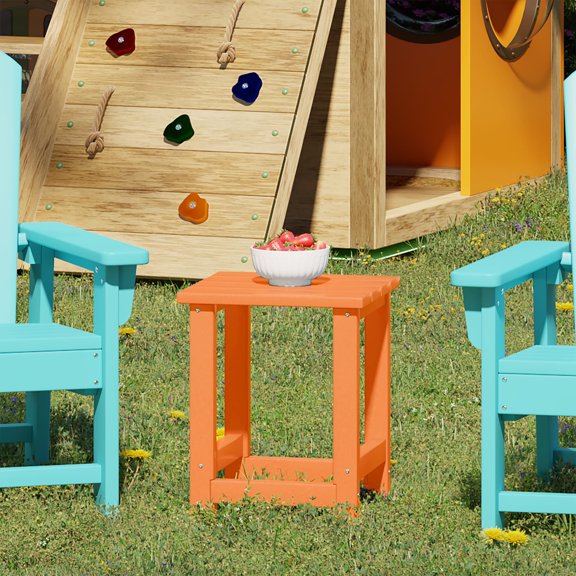 WestinTrends Malibu Kids Outdoor Patio Furniture HDPE Adirondack Square Side Table, Orange