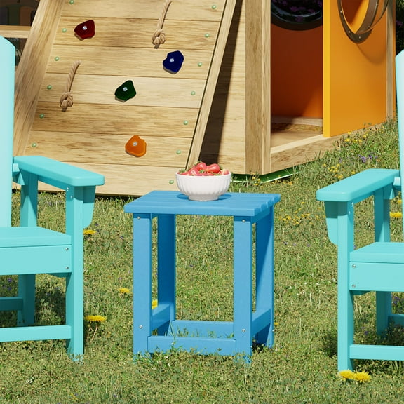 WestinTrends Malibu Kids Outdoor Patio Furniture HDPE Adirondack Square Side Table, Pacific Blue