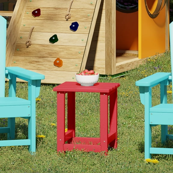 WestinTrends Malibu Kids Outdoor Patio Furniture HDPE Adirondack Square Side Table, Red