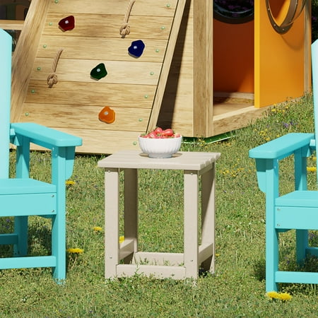 WestinTrends Malibu Kids Outdoor Patio Furniture HDPE Adirondack Square Side Table, Sand