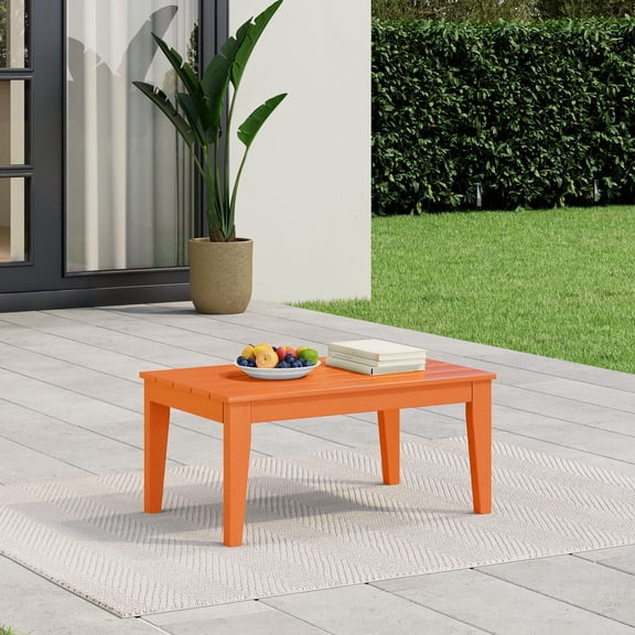 WestinTrends Malibu Low Outdoor HDPE Patio Rectangle Coffee Table, Orange