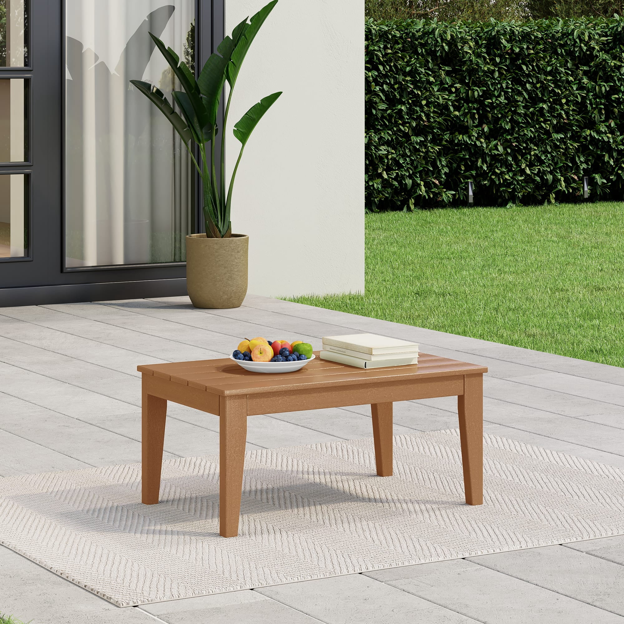 WestinTrends Malibu Low Outdoor HDPE Patio Rectangle Coffee Table, Teak