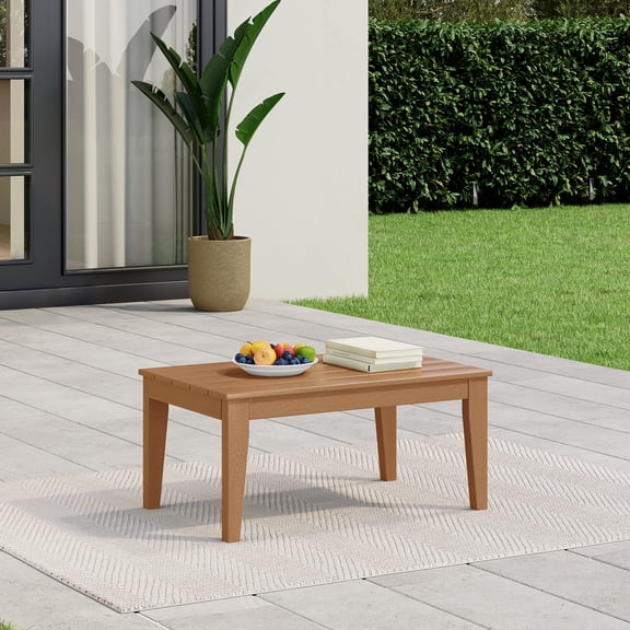 WestinTrends Malibu Low Outdoor HDPE Patio Rectangle Coffee Table, Teak