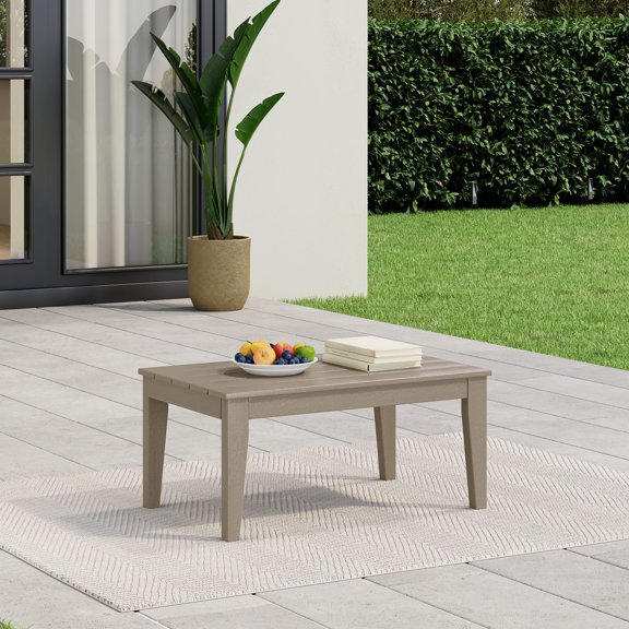 WestinTrends Malibu Low Outdoor HDPE Patio Rectangle Coffee Table, Weathered Wood