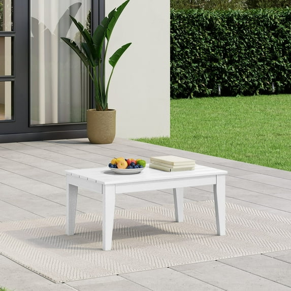 WestinTrends Malibu Low Outdoor HDPE Patio Rectangle Coffee Table, White