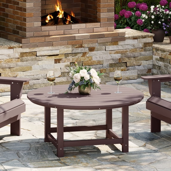 WestinTrends Malibu Low Outdoor HDPE Round Patio Coffee Table, Dark Brown