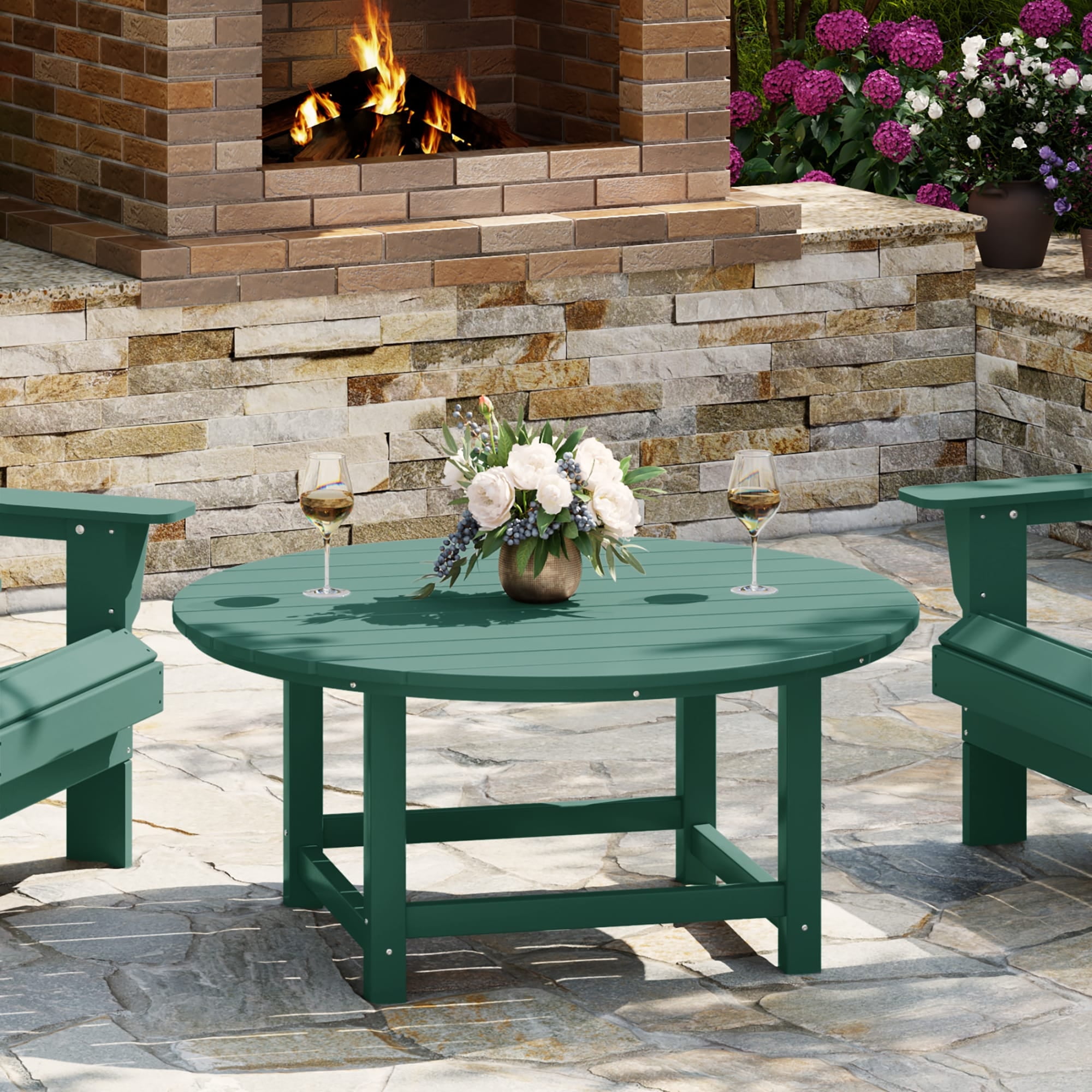 WestinTrends Malibu Low Outdoor HDPE Round Patio Coffee Table, Dark Green