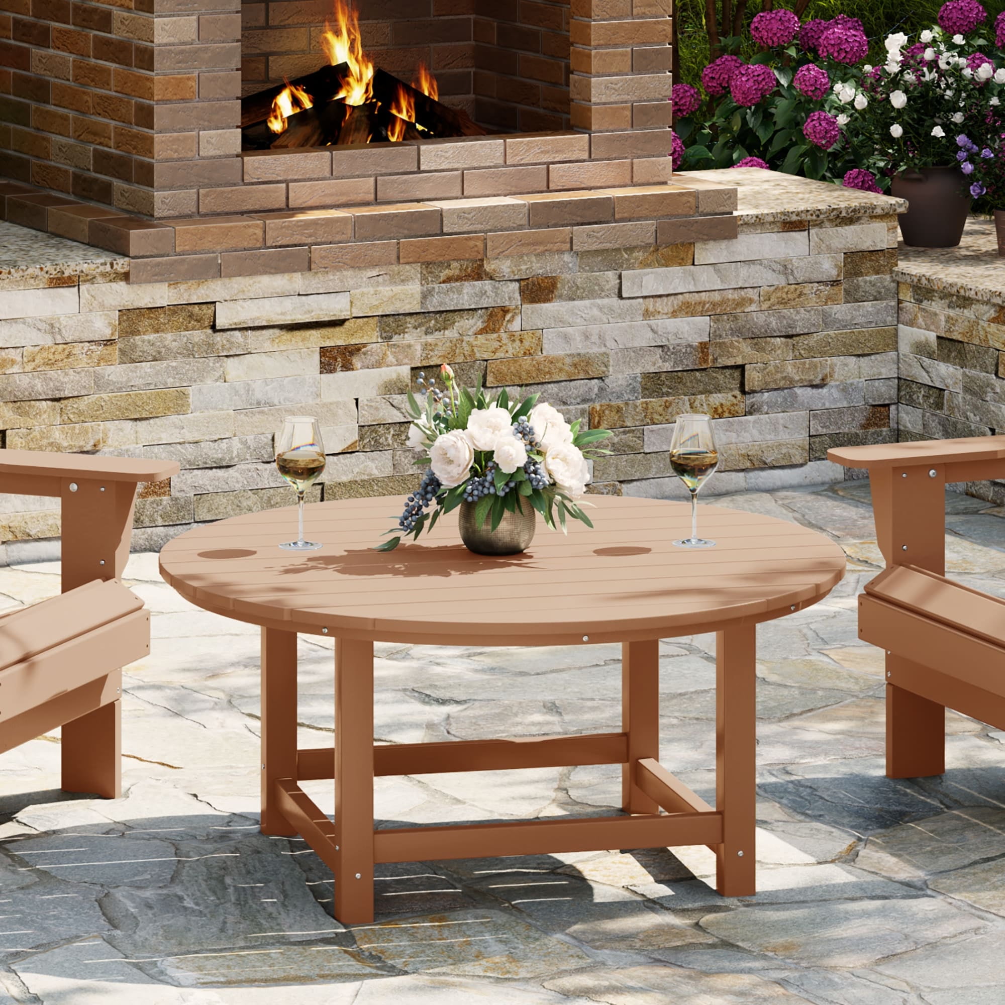 WestinTrends Malibu Low Outdoor HDPE Round Patio Coffee Table, Teak