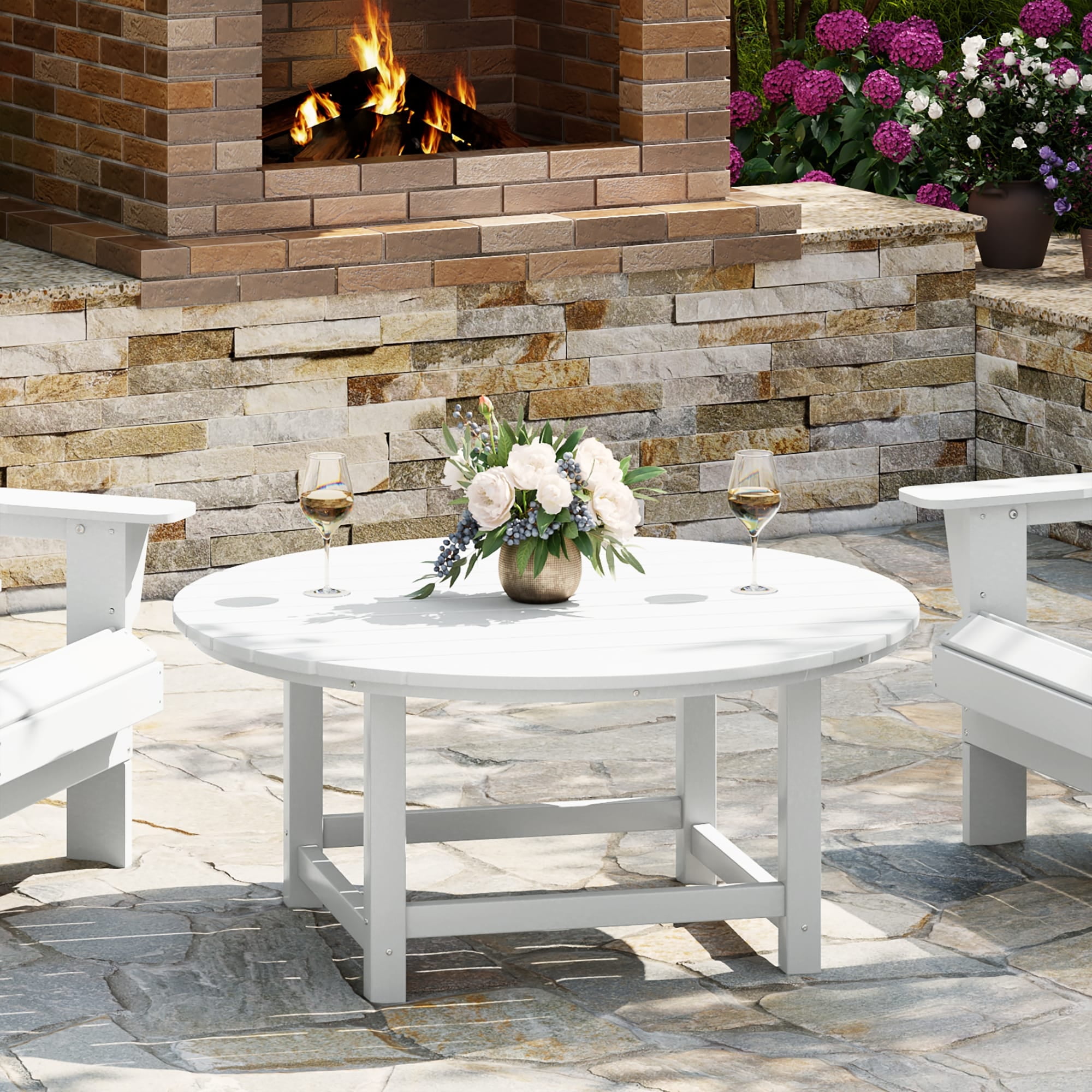 WestinTrends Malibu Low Outdoor HDPE Round Patio Coffee Table, White ...