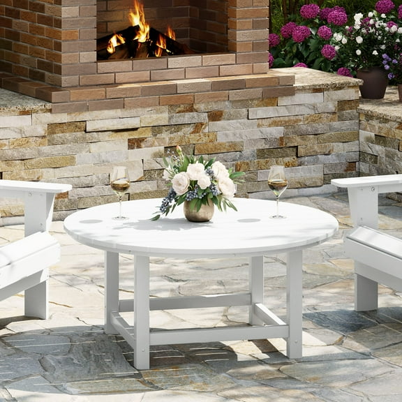 WestinTrends Malibu Low Outdoor HDPE Round Patio Coffee Table, White