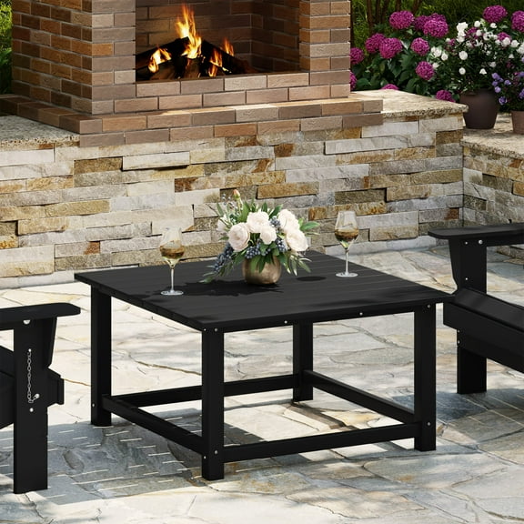 WestinTrends Malibu Low Outdoor HDPE Square Patio Coffee Table, Black