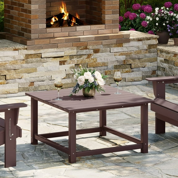 WestinTrends Malibu Low Outdoor HDPE Square Patio Coffee Table, Dark Brown