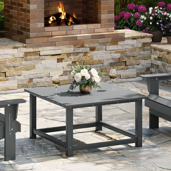 WestinTrends Malibu Low Outdoor HDPE Square Patio Coffee Table, Gray