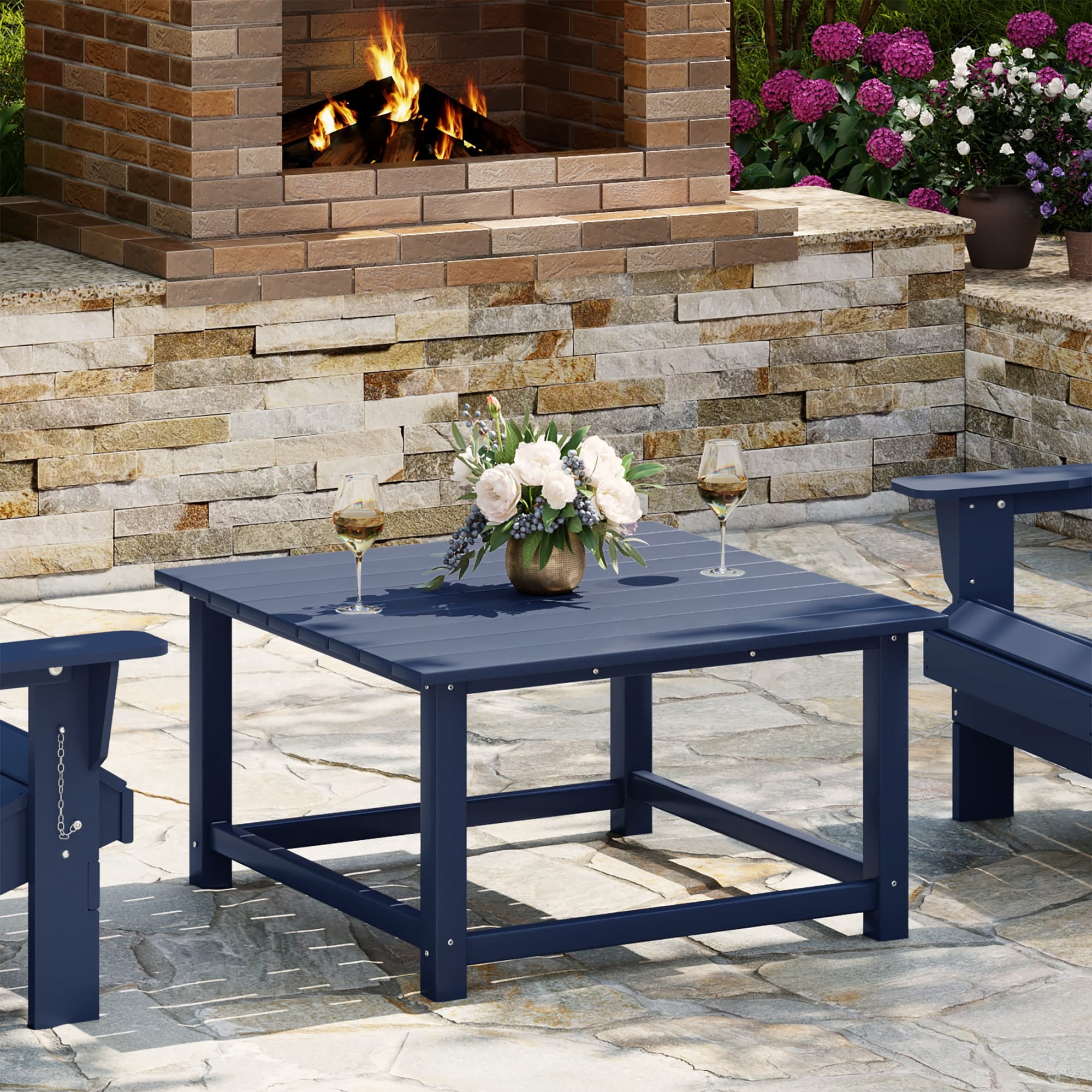 WestinTrends Malibu Low Outdoor HDPE Square Patio Coffee Table, Navy ...