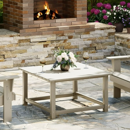 WestinTrends Malibu Low Outdoor HDPE Square Patio Coffee Table, Sand