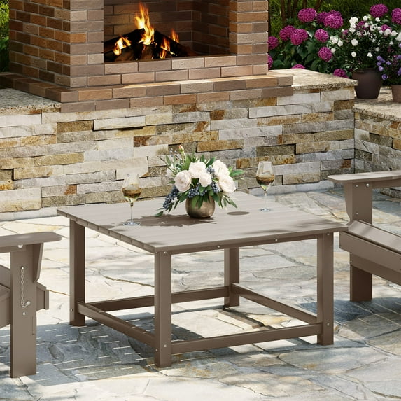 WestinTrends Malibu Low Outdoor HDPE Square Patio Coffee Table, Weathered Wood