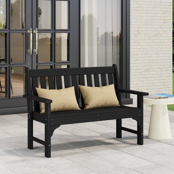 WestinTrends Malibu Outdoor 2-Person All-Weather HDPE Front Porch Garden Bench, Black