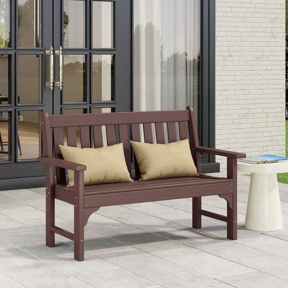 WestinTrends Malibu Outdoor 2-Person All-Weather HDPE Front Porch Garden Bench, Dark Brown