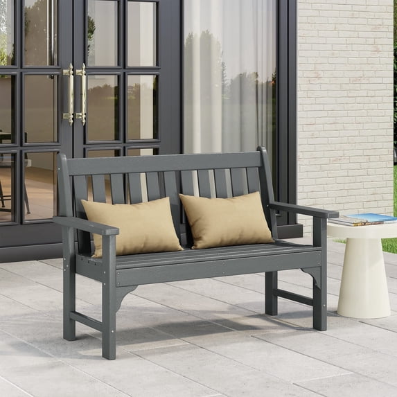 WestinTrends Malibu Outdoor 2-Person All-Weather HDPE Front Porch Garden Bench, Gray
