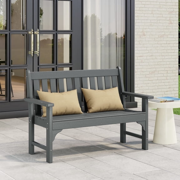 WestinTrends Malibu Outdoor 2-Person All-Weather HDPE Front Porch Garden Bench, Gray