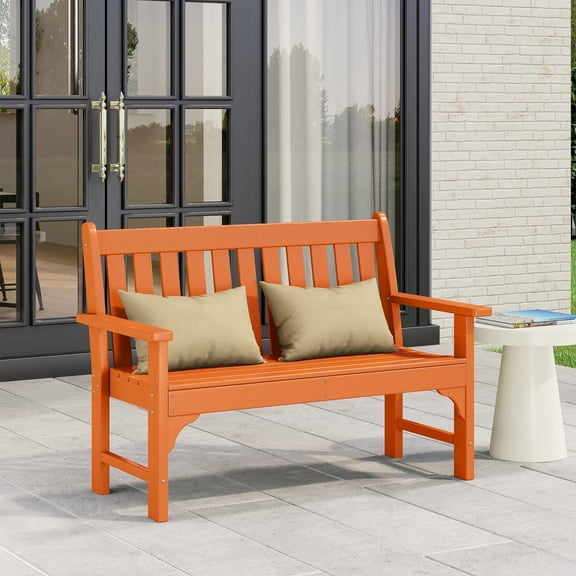 WestinTrends Malibu Outdoor 2-Person All-Weather HDPE Front Porch Garden Bench, Orange