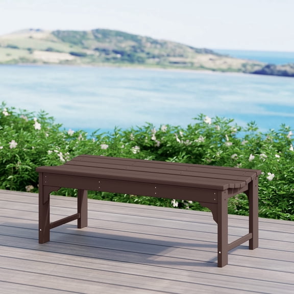 WestinTrends Malibu 46" Outdoor Backless Patio Bench – All-Weather Poly Lumber Garden Bench, Dark Brown