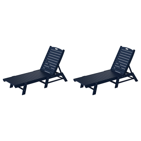 WestinTrends Malibu Outdoor Chaise Lounge Set of 2, All Weather Poly Lumber Patio Pool Lounge Chair with 5 Posistions Backrest, Navy Blue
