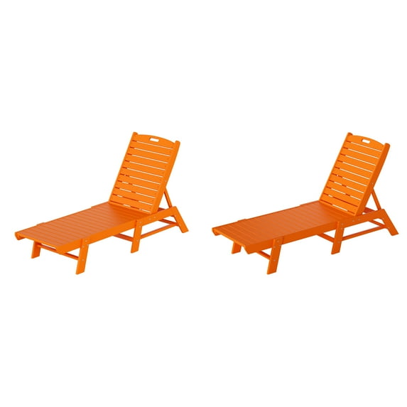 WestinTrends Malibu Outdoor Chaise Lounge Set of 2, All Weather Poly Lumber Patio Pool Lounge Chair with 5 Posistions Backrest, Orange