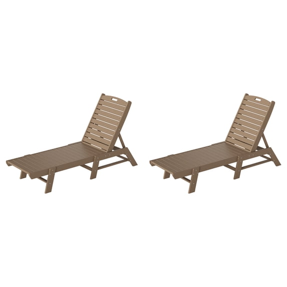 WestinTrends Malibu Outdoor Chaise Lounge Set of 2, All Weather Poly Lumber Patio Pool Lounge Chair with 5 Posistions Backrest, Weatherwood