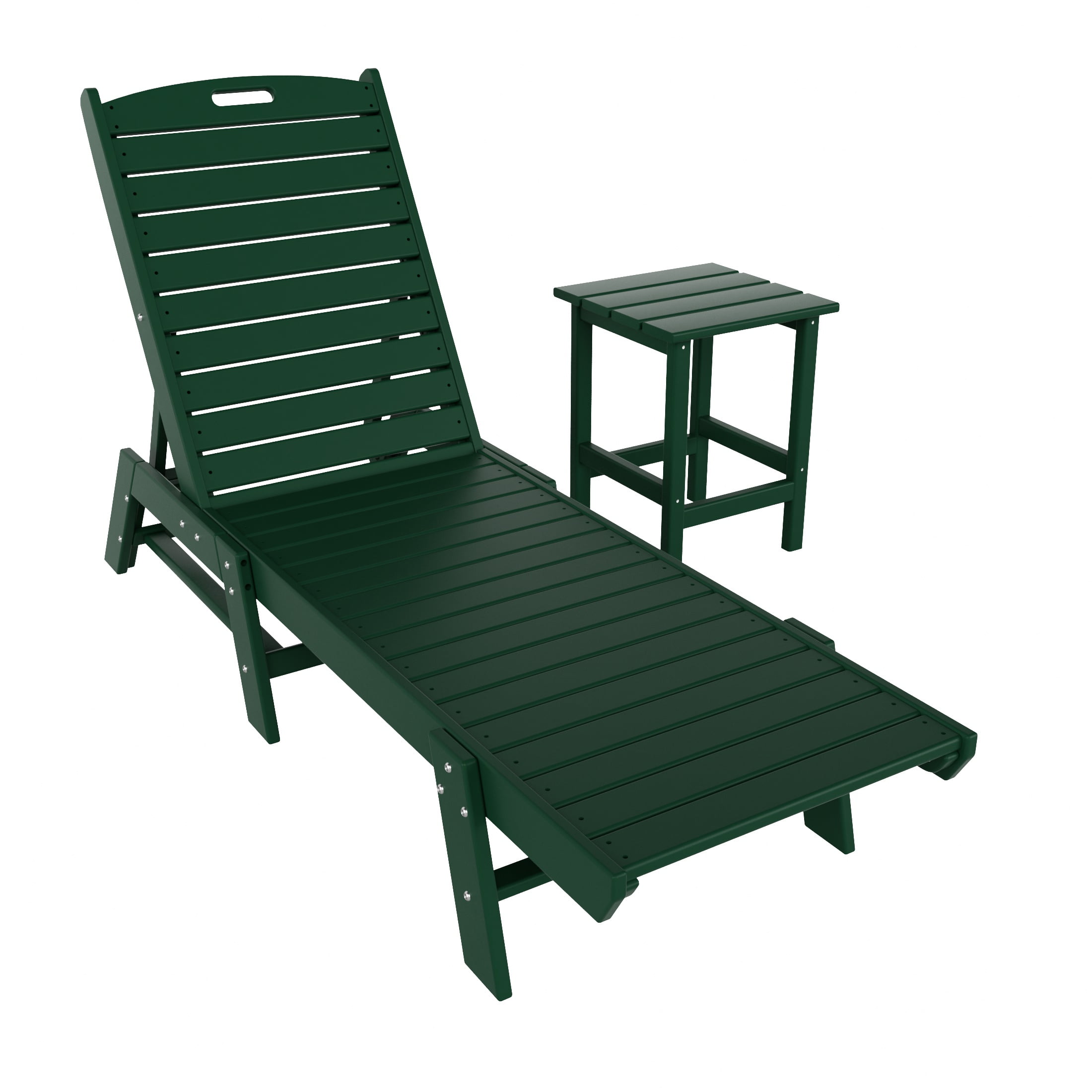 Dark Green Adjustable Poly Lumber Outdoor Chaise Lounge Set