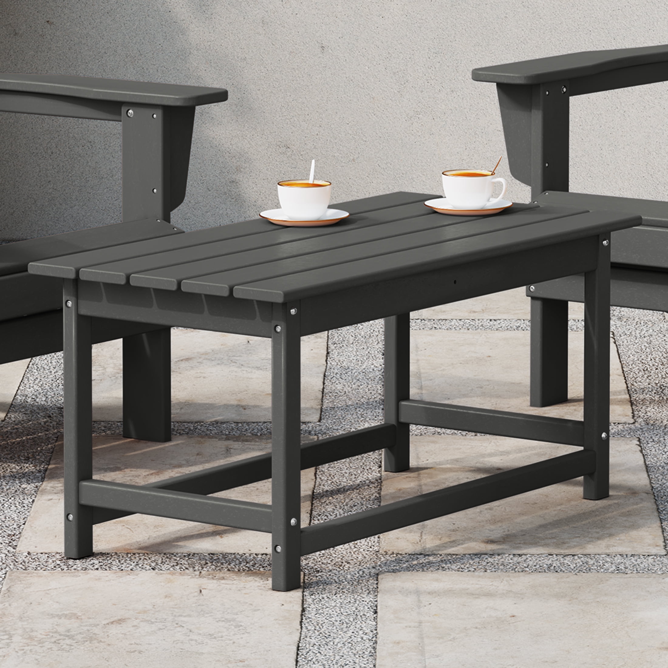 Gray Rectangular HDPE Outdoor Adirondack Coffee Table