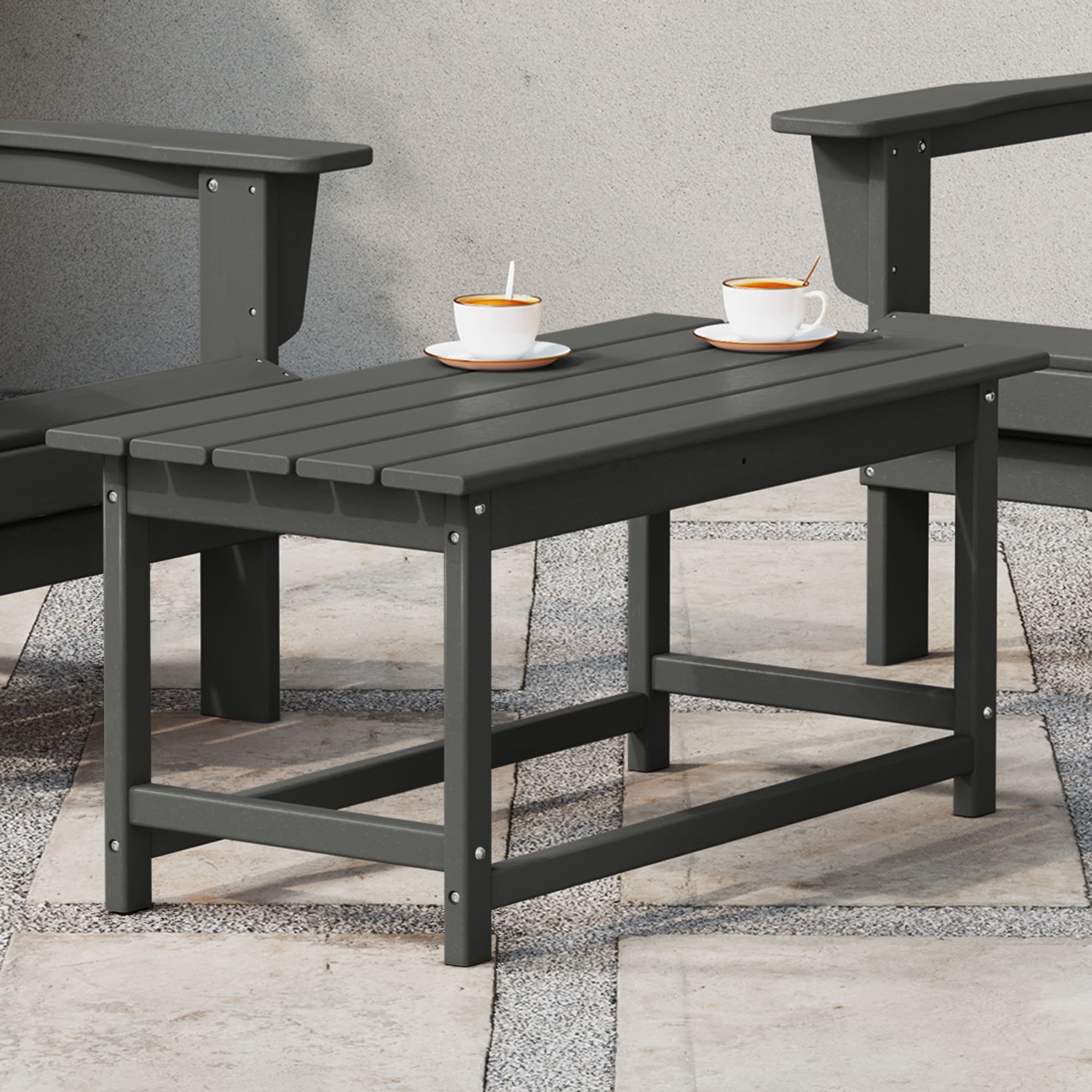 Gray Rectangular HDPE Outdoor Adirondack Coffee Table