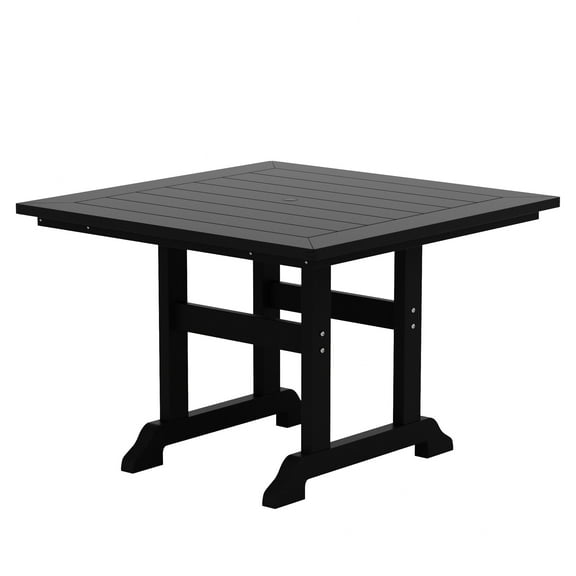 WestinTrends Malibu Outdoor Dining Table, All Weather Poly Lumber Adirondack 43" Trestle Square Patio Table with Umbrella Hole, Black