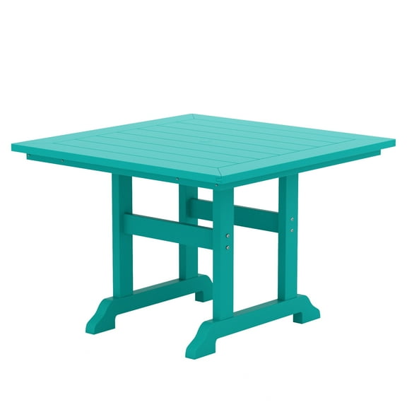 WestinTrends Malibu Outdoor Dining Table, All Weather Poly Lumber Adirondack 43" Trestle Square Patio Table with Umbrella Hole, Turquoise