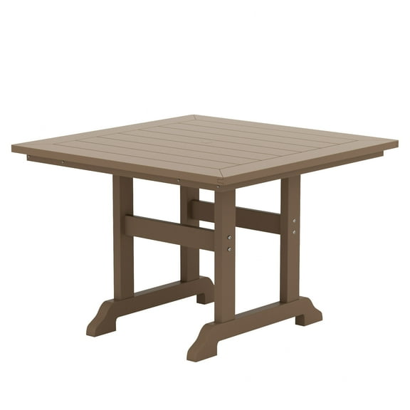 WestinTrends Malibu Outdoor Dining Table, All Weather Poly Lumber Adirondack 43" Trestle Square Patio Table with Umbrella Hole, Weathered Wood