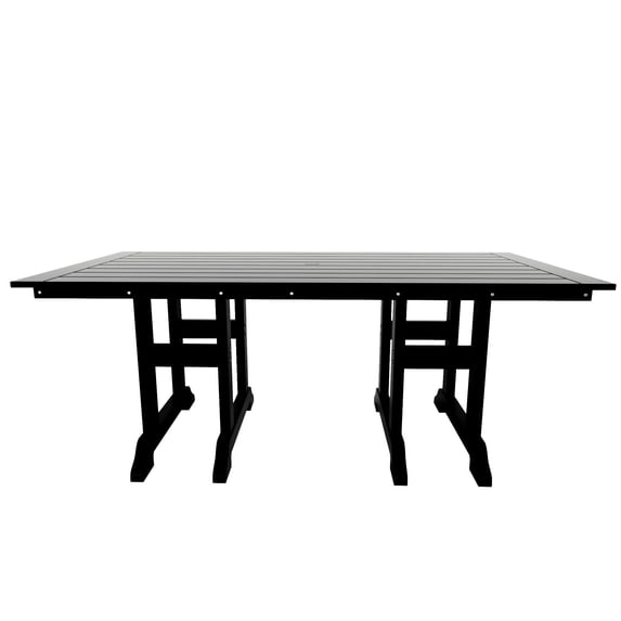 WestinTrends Malibu Outdoor Dining Table for 6, All Weather Poly Lumber Adirondack 71" Trestle Long Dining Table with Umbrella Hole, Black