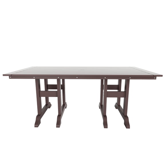 WestinTrends Malibu Outdoor Dining Table for 6, All Weather Poly Lumber Adirondack 71" Trestle Long Dining Table with Umbrella Hole, Dark Brown