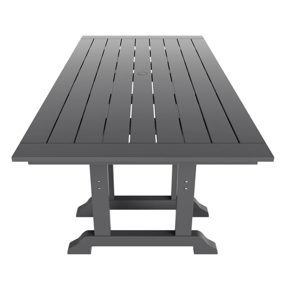 WestinTrends Malibu Outdoor Dining Table for 6, All Weather Poly Lumber Adirondack 71" Trestle Long Dining Table with Umbrella Hole, Gray