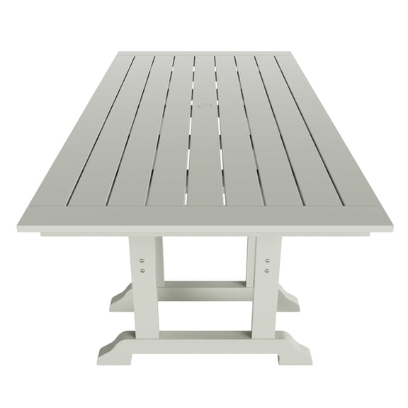 WestinTrends Malibu Outdoor Dining Table for 6, All Weather Poly Lumber Adirondack 71" Trestle Long Dining Table with Umbrella Hole, Sand