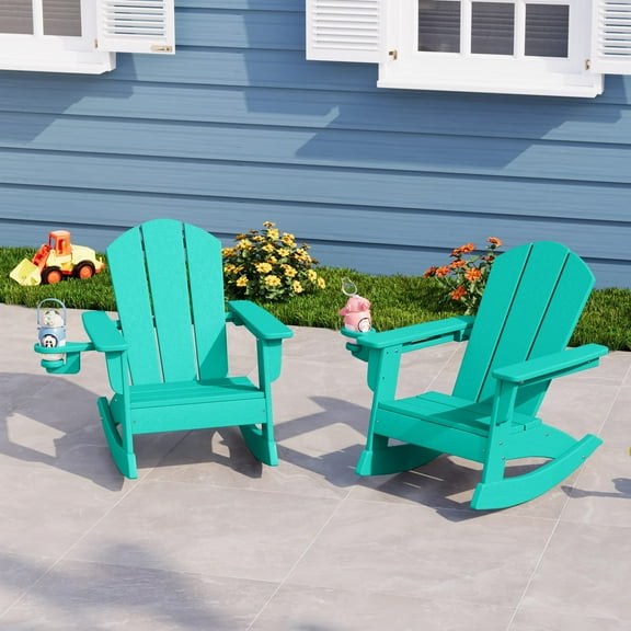 WestinTrends Malibu Outdoor HDPE Plastic Preschool Toddler Classic Adirondack Rocking Chairs (Set of 2), Turquoise