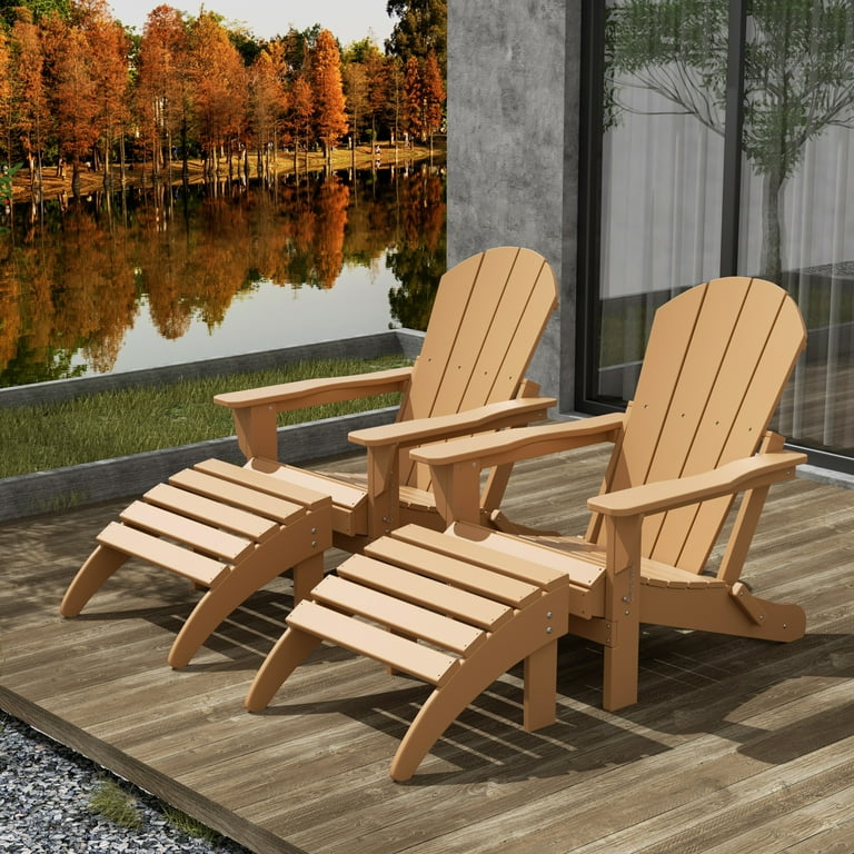 WestinTrends Malibu Outdoor Lounge Chair Set 4 Pieces Adirondack Chair Set of 2 with Ottoman All Weather Poly Lumber Patio Lawn Folding Chair for