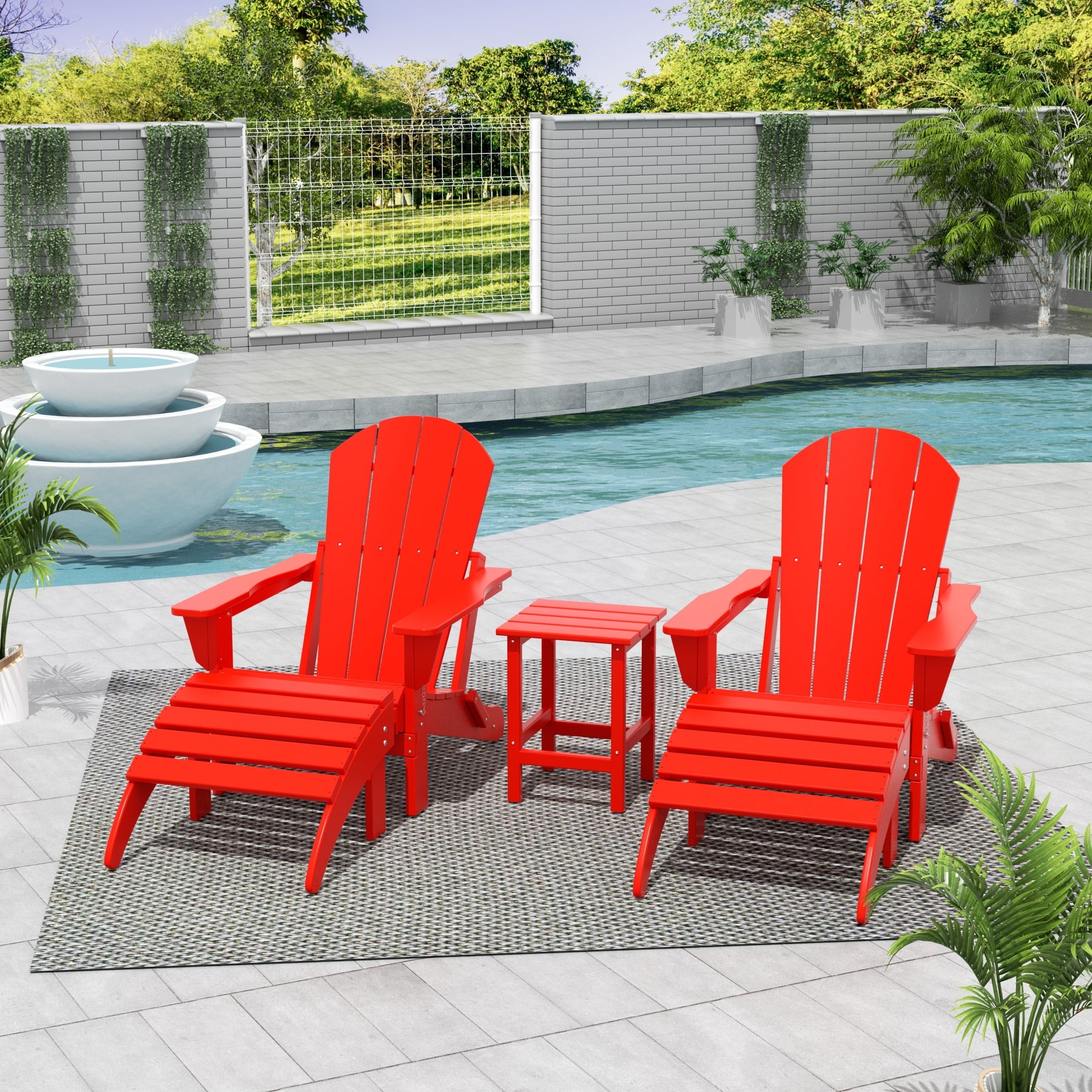 Red HDPE 5-Piece Adirondack Chair Set with Ottomans and Side Table