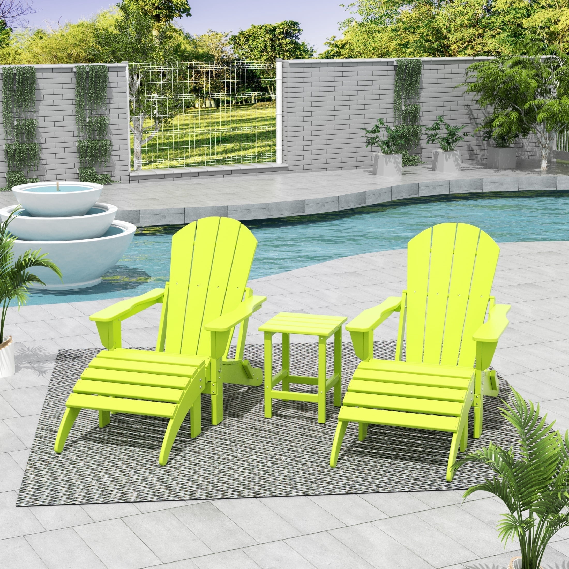 WestinTrends Malibu 5-Piece set classic Adirondack chairs with ottoman and a small coffee table (2 seater), Lime