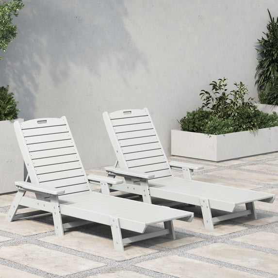 WestinTrends Malibu Outdoor Lounge Chairs Set of 2, All Weather Poly Lumber Patio Chaise Lounge Pool Chairs with 5 Positions Backrest, White