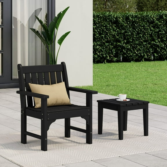 WestinTrends Malibu Outdoor Patio 2-Piece HDPE Adirondack Garden Chair with Square Adirondack Side Table Set, Black