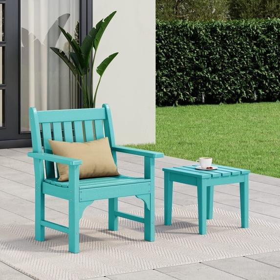 WestinTrends Malibu Outdoor Patio 2-Piece HDPE Adirondack Garden Chair with Square Adirondack Side Table Set, Turquoise