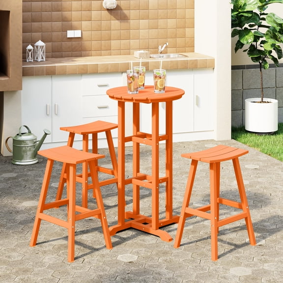 WestinTrends Malibu Outdoor Patio Bar Height Table and Bar Stool 4-Piece Dining Set, Orange